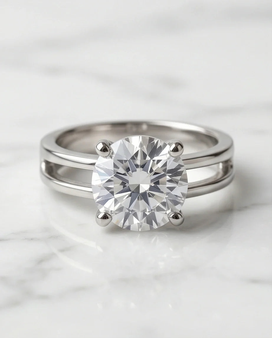 Sterling Silver Round-Cut Split Shank Moissanite Solitaire Ring