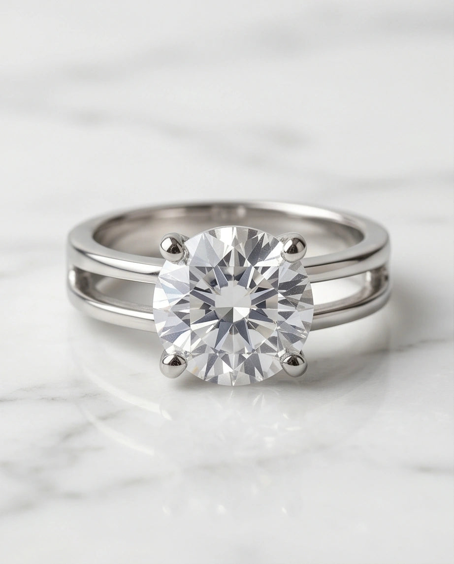 Sterling Silver Round-Cut Split Shank Moissanite Solitaire Ring