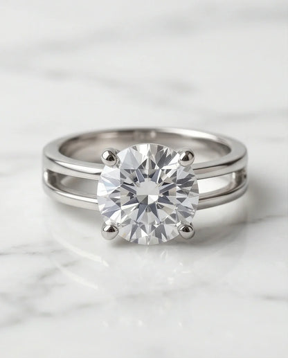 Sterling Silver Round-Cut Split Shank Moissanite Solitaire Ring
