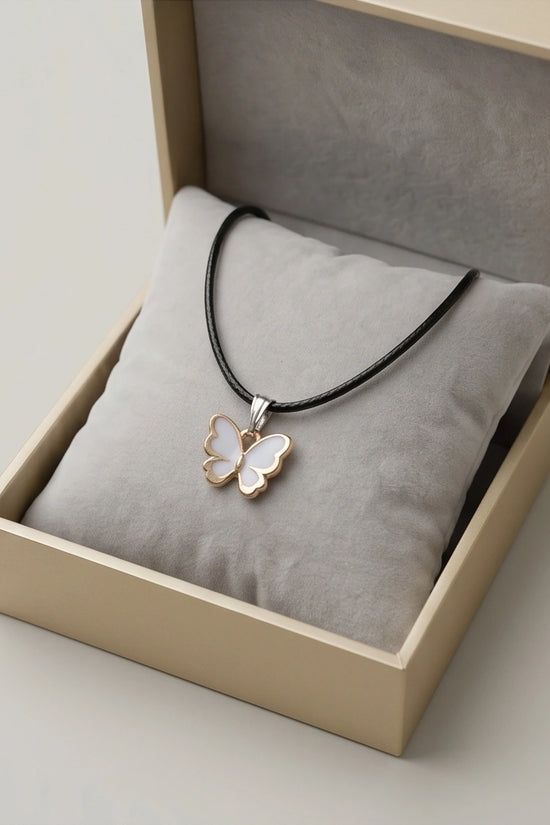Gold and White Butterfly Pendant Necklace