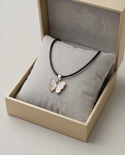 Gold and White Butterfly Pendant Necklace