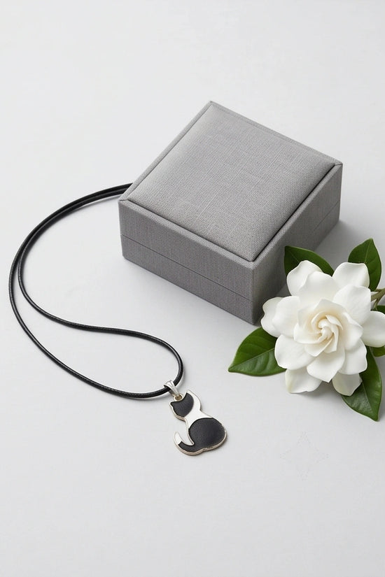 Artistic Tuxedo Cat Silhouette Pendant Necklace