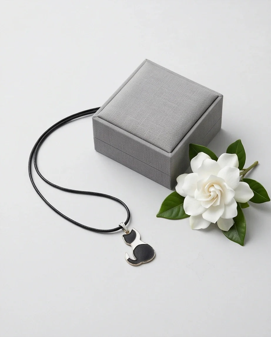 Artistic Tuxedo Cat Silhouette Pendant Necklace