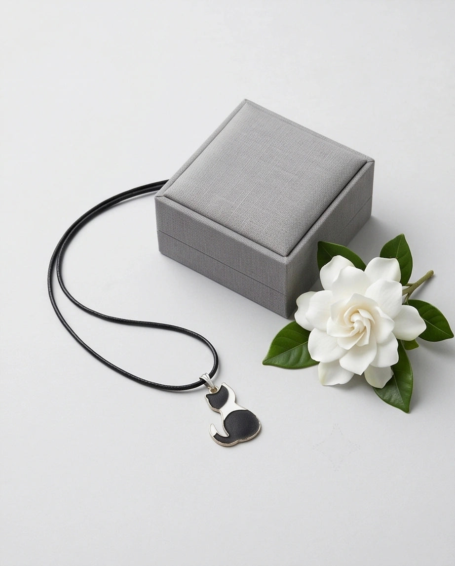 Artistic Tuxedo Cat Silhouette Pendant Necklace