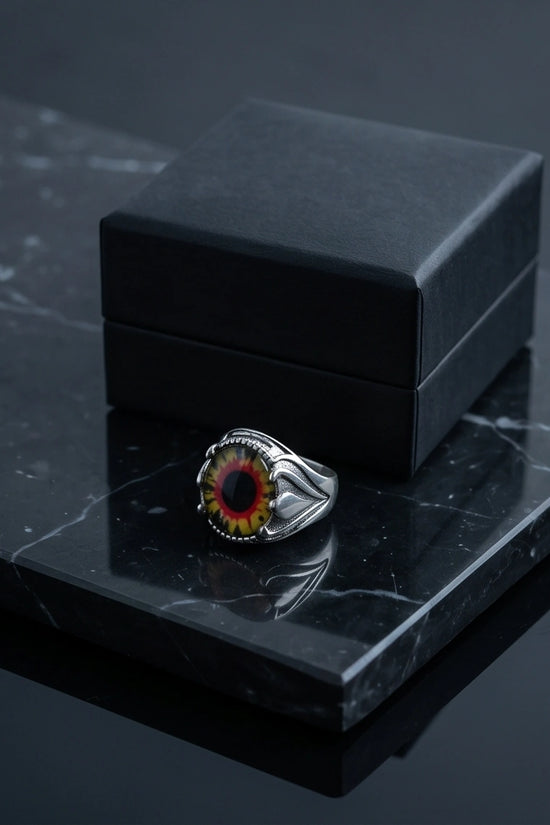 Vintage Sterling Silver Dragon's Claw Fiery Solar Eye Ring