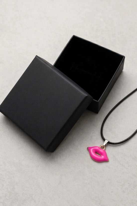 Gold and Pink Lips Pendant Necklace