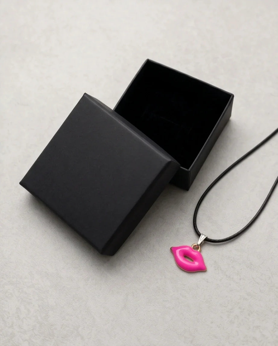 Gold and Pink Lips Pendant Necklace
