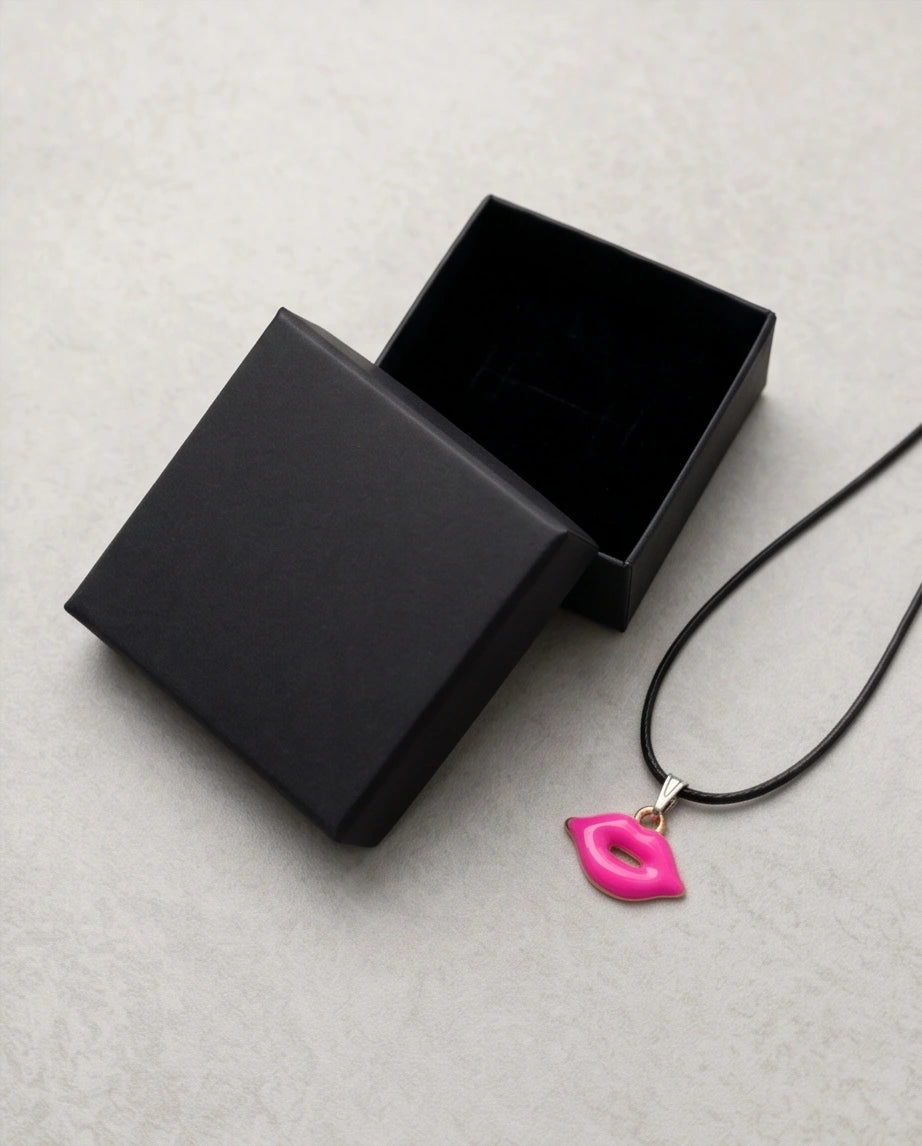 Gold and Pink Lips Pendant Necklace