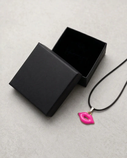 Gold and Pink Lips Pendant Necklace