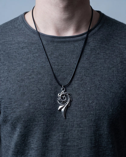 Silver Tribal Swirl Flame Cord Necklace