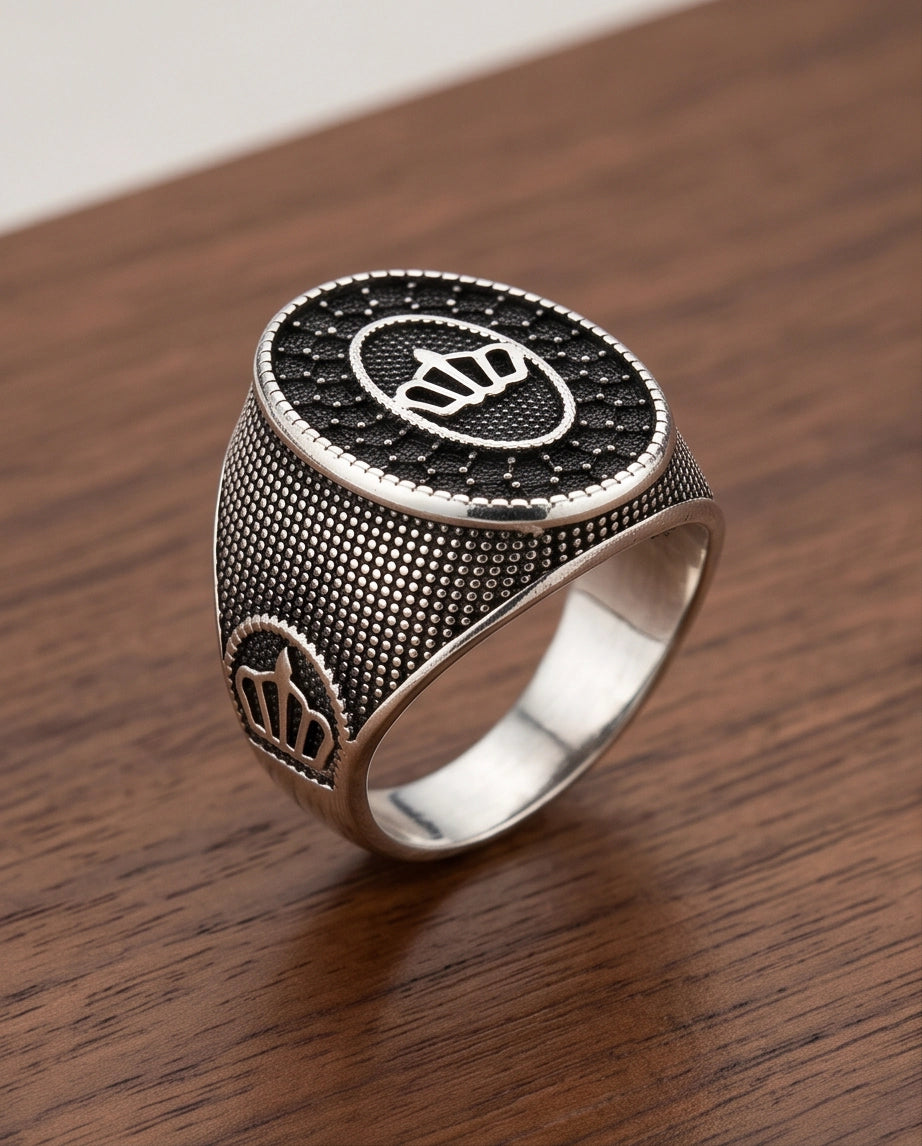 Imperial Crown Stippled Signet Ring