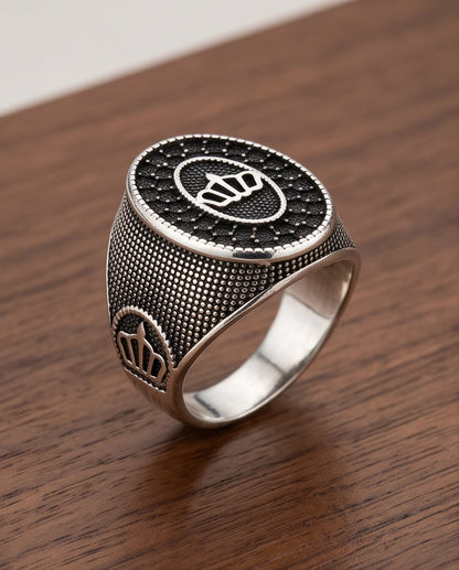 Imperial Crown Stippled Signet Ring