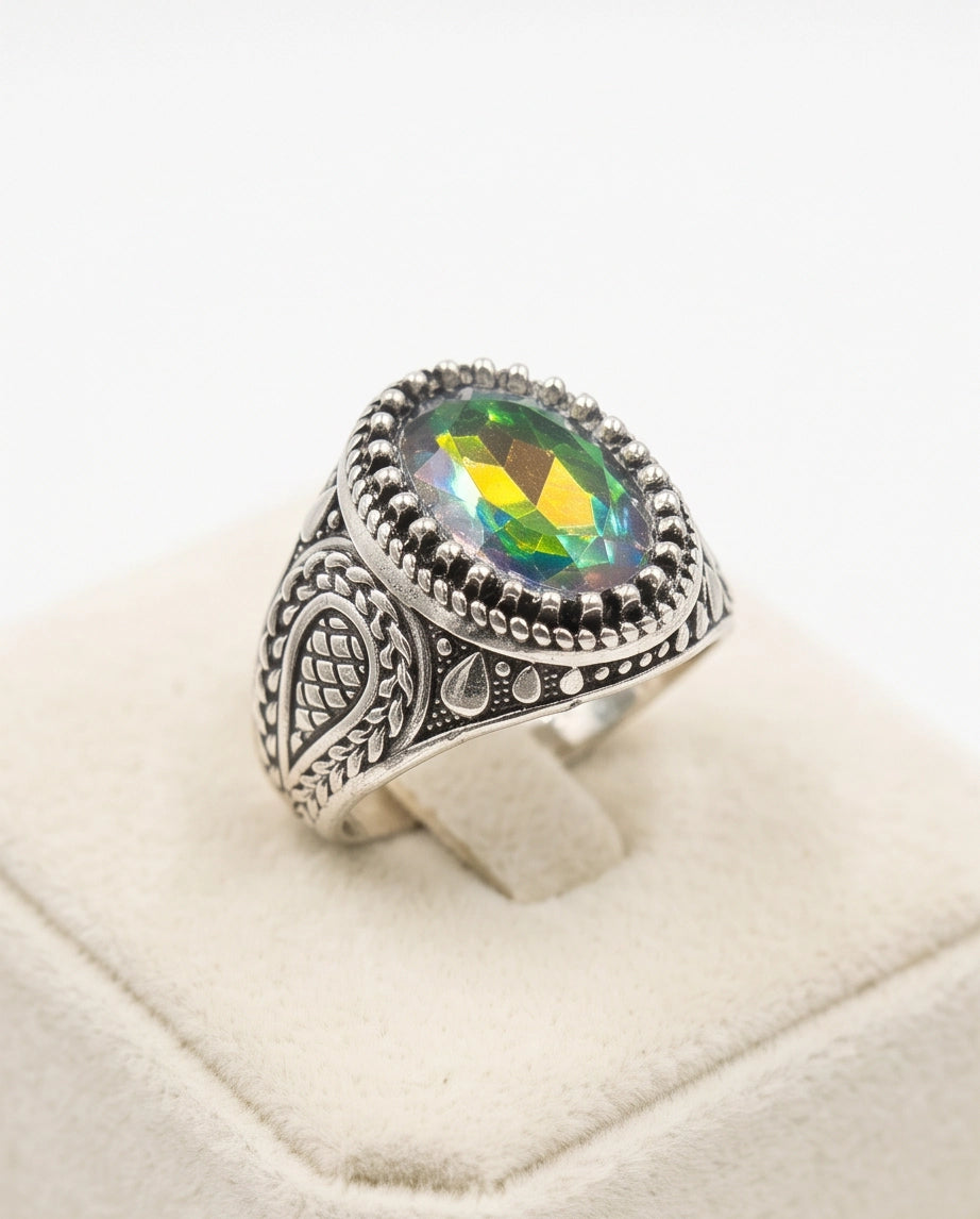 Prism Mystic Topaz Beaded Silver Ring