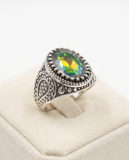 Prism Mystic Topaz Beaded Silver Ring
