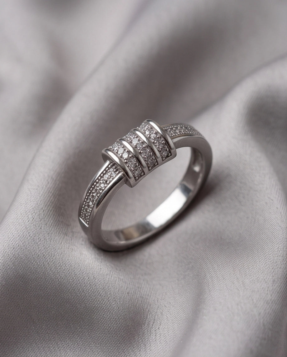 Triple-Barrel Pavé Station Band Ring