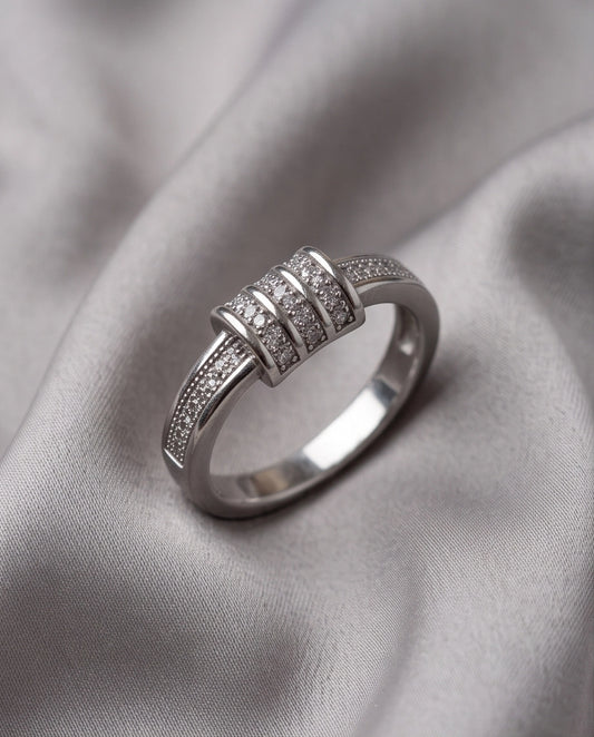 Triple-Barrel Pavé Station Band Ring