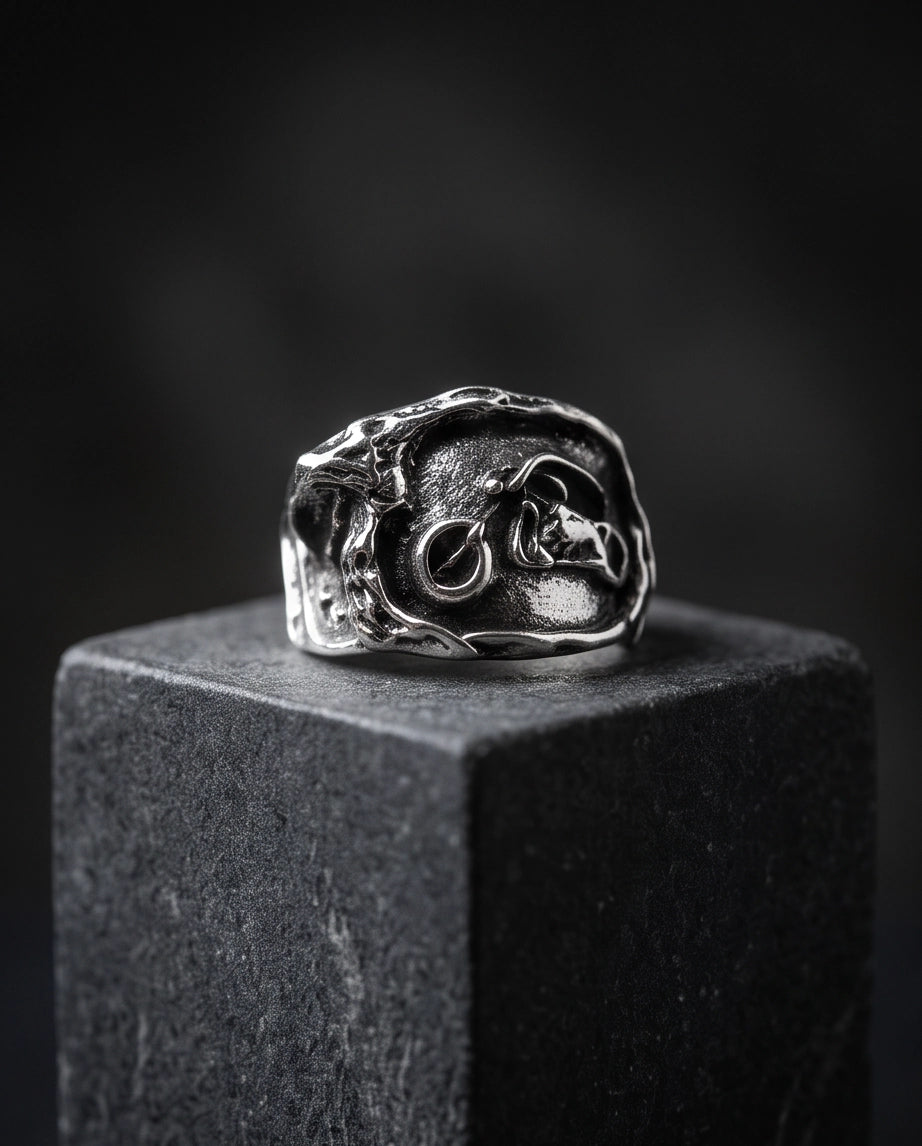Sculptural Motorcycle Oxidized Silver Ring