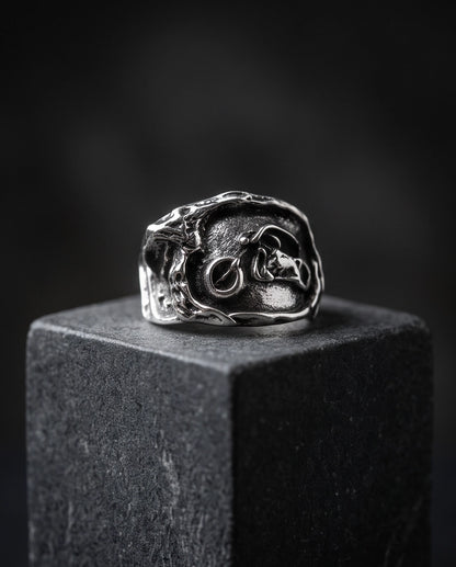 Sculptural Motorcycle Oxidized Silver Ring