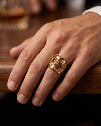 Abstract Sculptural Minimalist Skull Gold Ring