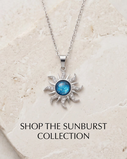 Silver Crystal Celestial Sunburst Galaxy Pendant Necklace
