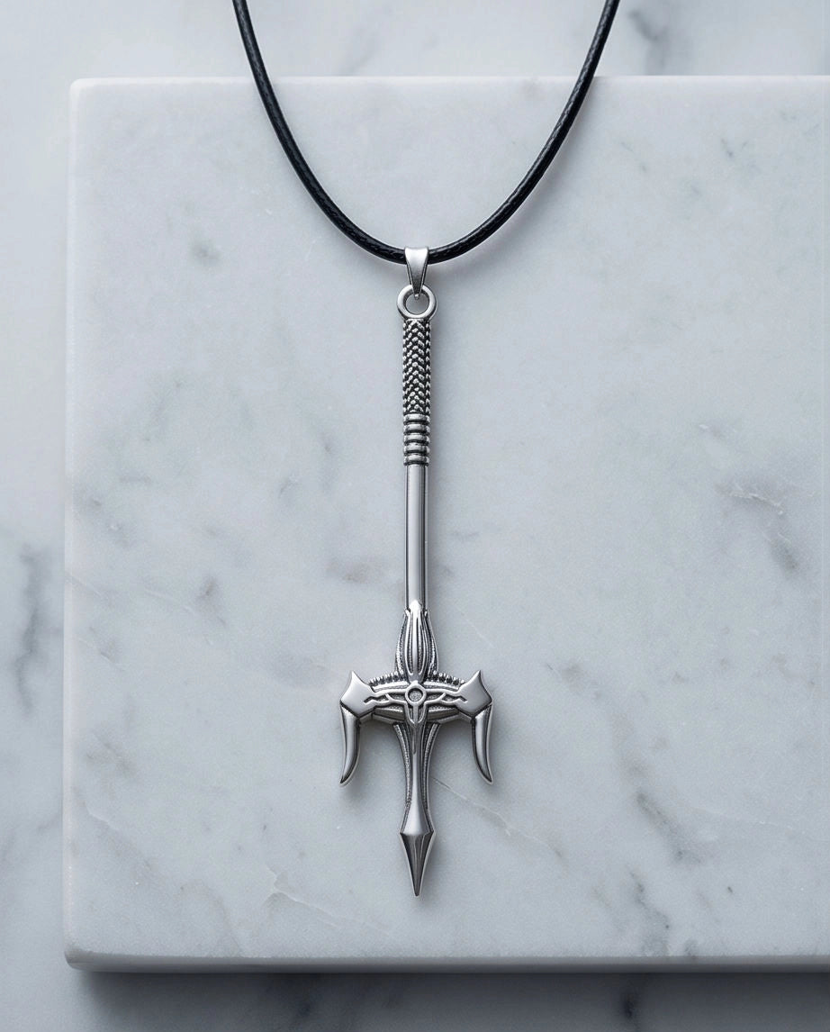Silver Trident Spear Pendant Necklace