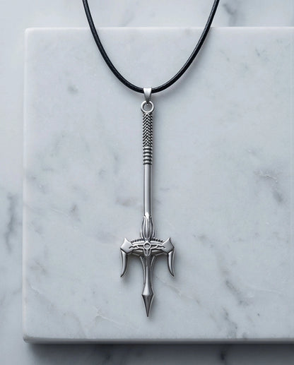 Silver Trident Spear Pendant Necklace