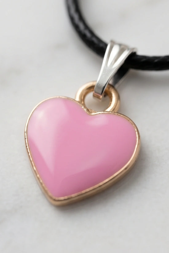 Classic Pink Heart Enamel Pendant Necklace