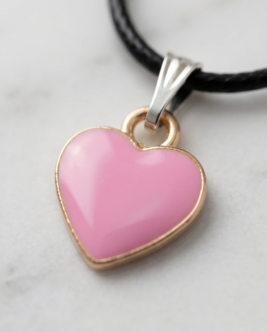 Classic Pink Heart Enamel Pendant Necklace