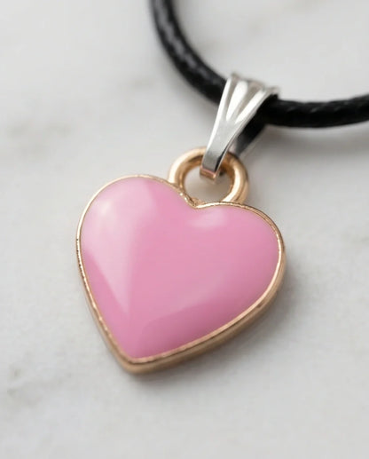 Classic Pink Heart Enamel Pendant Necklace