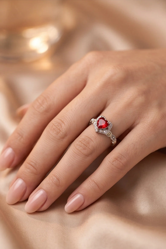 Vintage Heart Ruby & Diamond Accent Ring