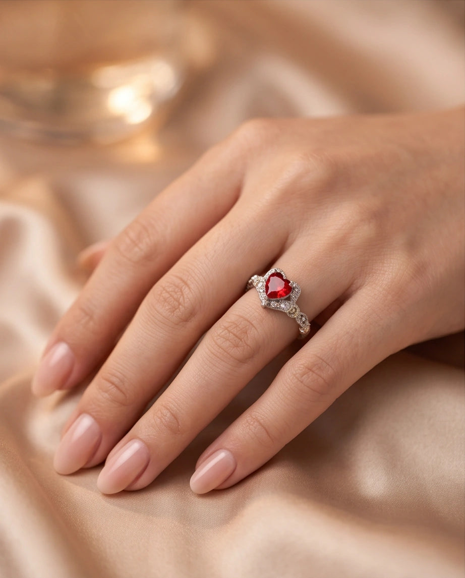 Vintage Heart Ruby & Diamond Accent Ring