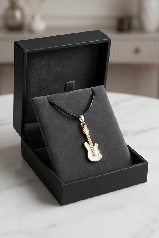 Gold and White Electric Guitar Necklace