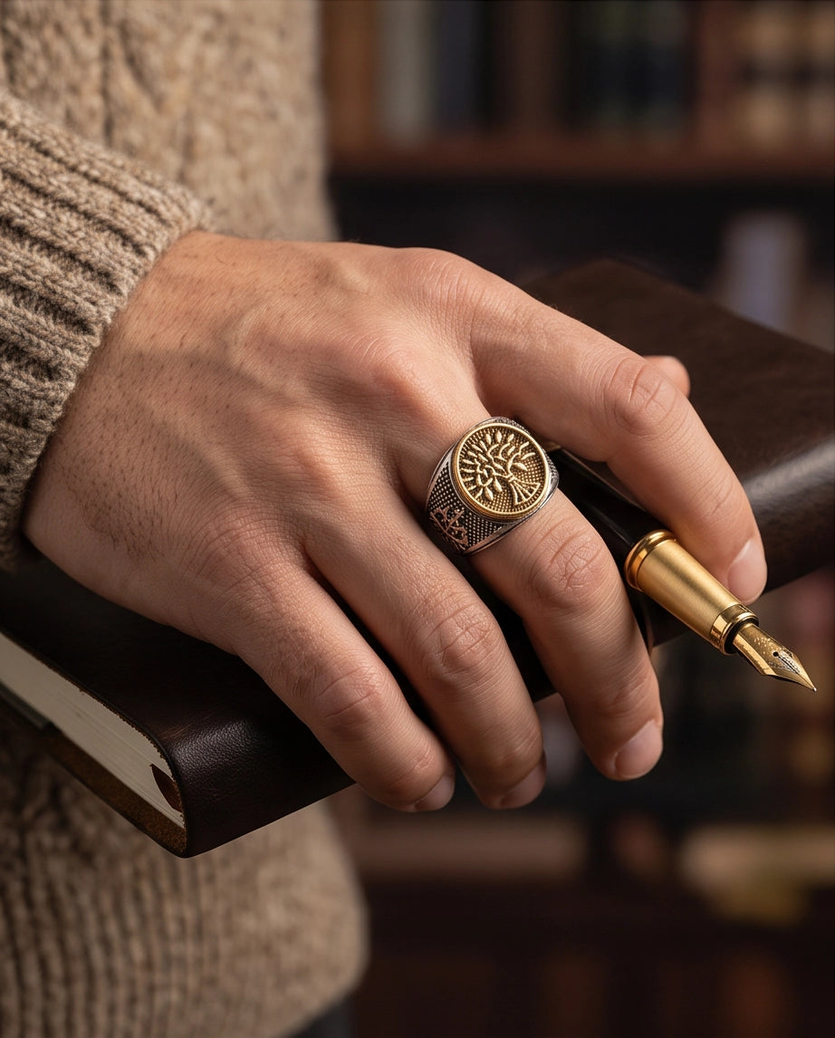 Yggdrasil Tree of Life Two-Tone Signet Ring