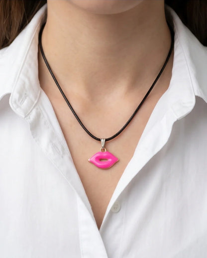 Gold and Pink Lips Pendant Necklace