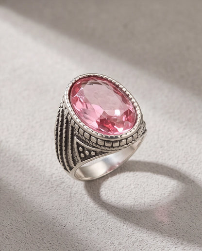 Rose Gemstone Beaded Scale Silver Ring