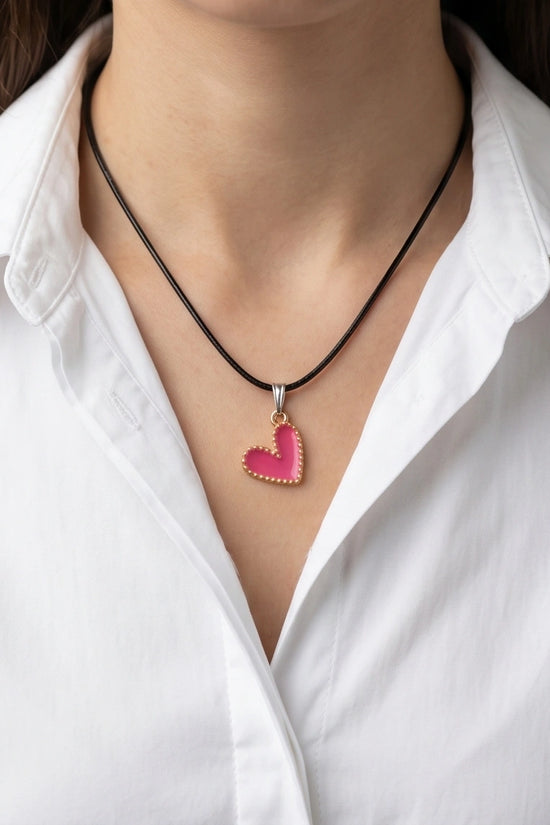 Gold and Pink Beaded Heart Necklace