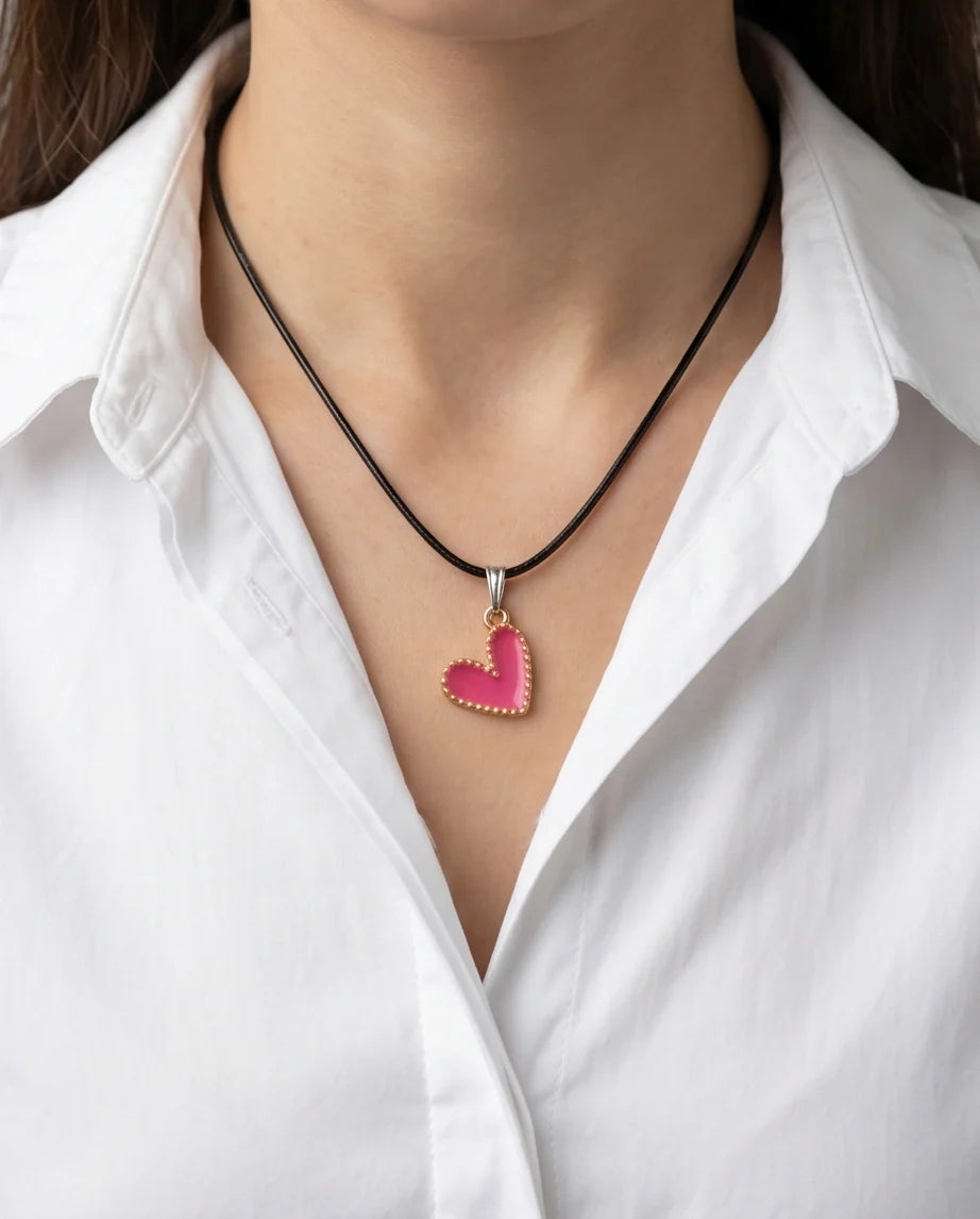 Gold and Pink Beaded Heart Necklace