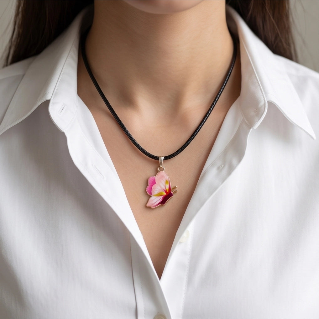 Gradient Pink Butterfly Cord Necklace