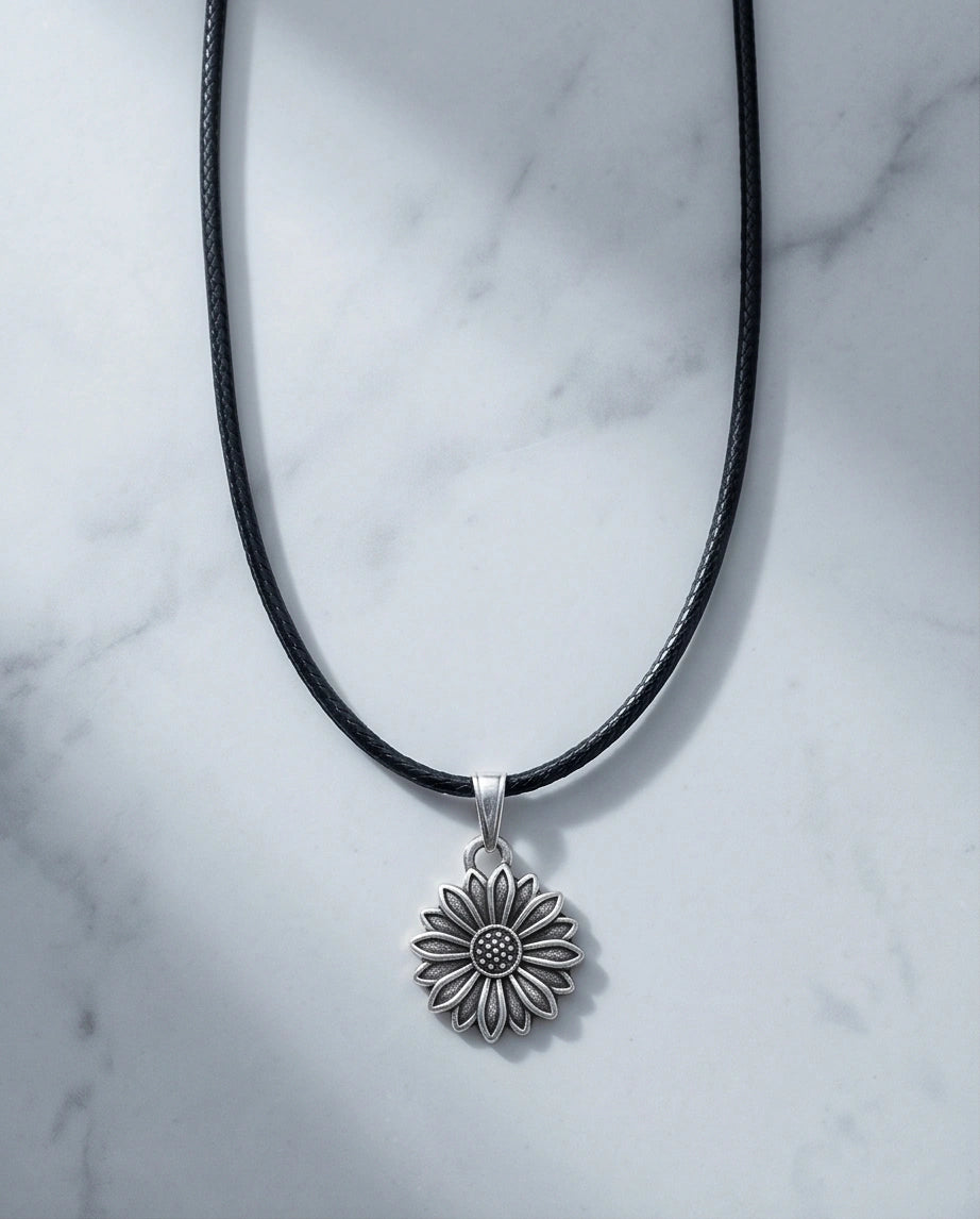 Silver Sunflower Pendant Necklace