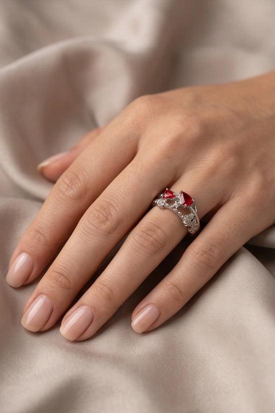 Crimson Dual Pear Vine Ring