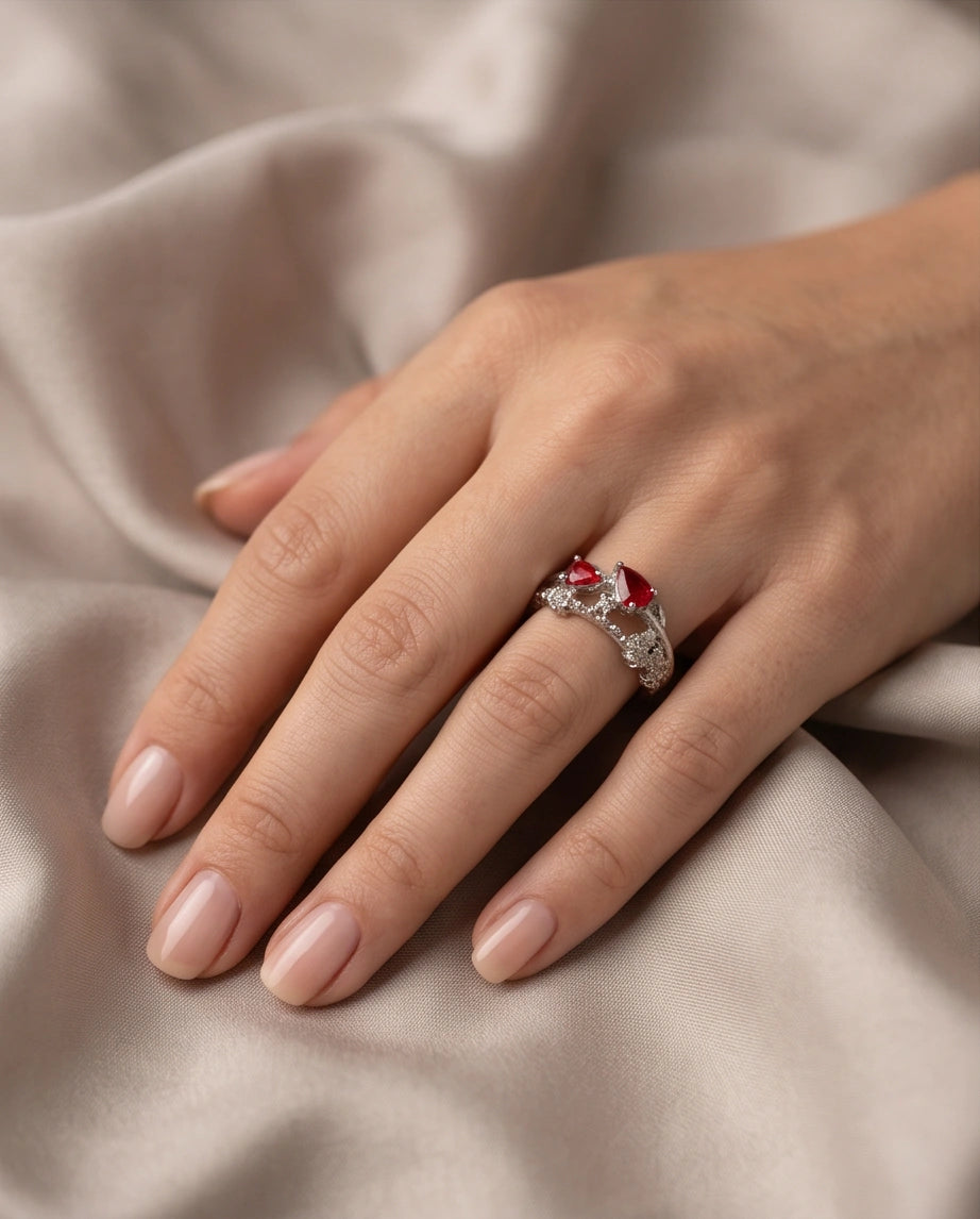Crimson Dual Pear Vine Ring