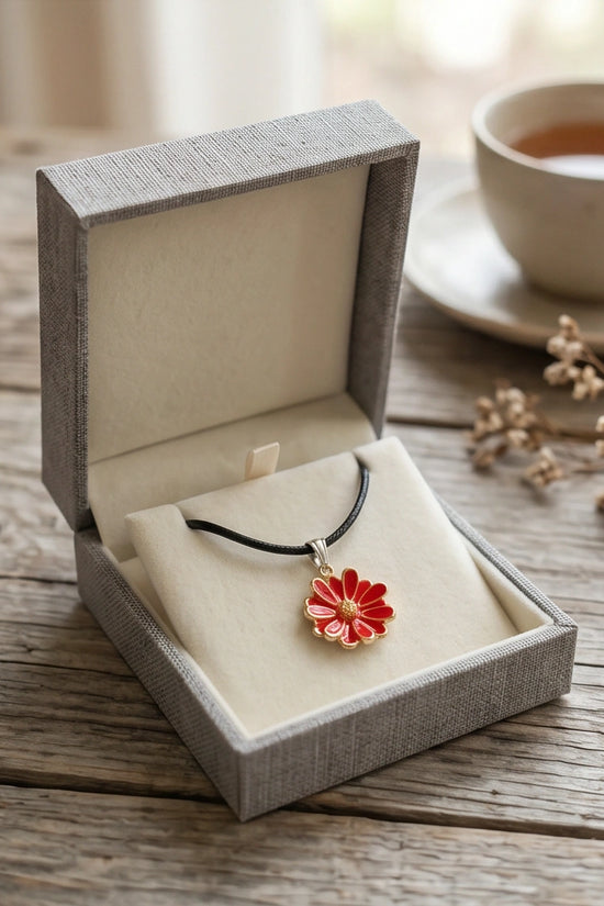 Gold and Red Marigold Pendant Necklace