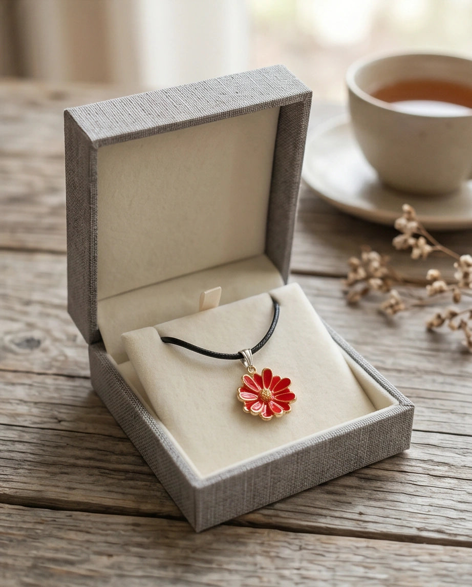 Gold and Red Marigold Pendant Necklace