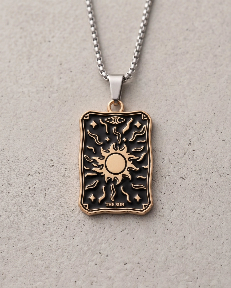 Gold "The Sun" Tarot Card Pendant Necklace