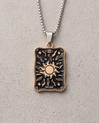 Gold "The Sun" Tarot Card Pendant Necklace