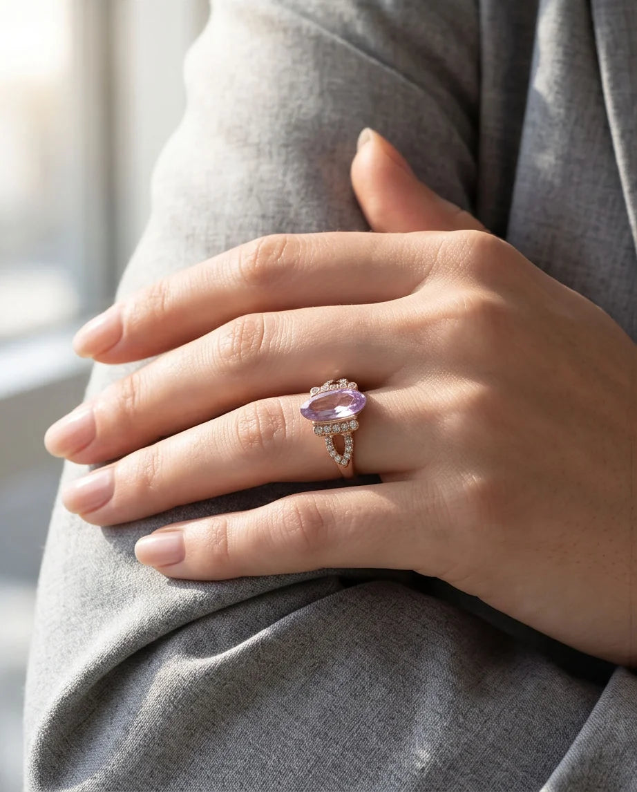 Rose Gold Marquise Pink Topaz Vintage Ring