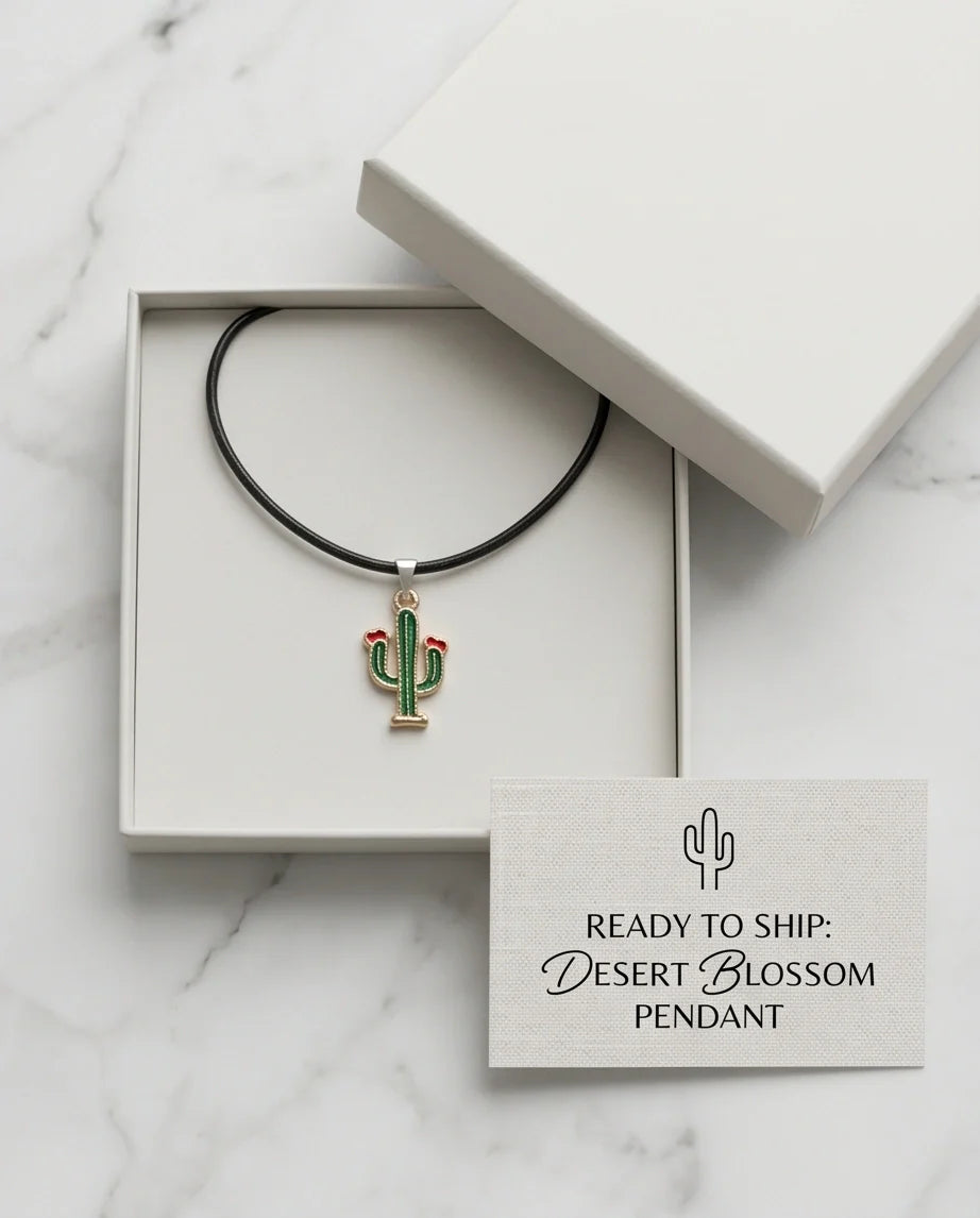 Gold and Green Blooming Cactus Necklace