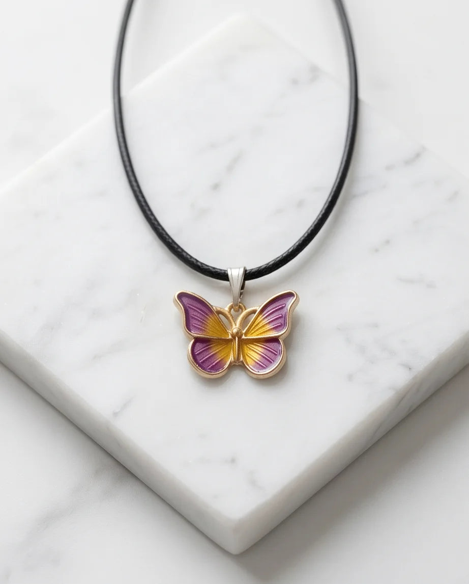 Purple & Gold Butterfly Pendant Necklace