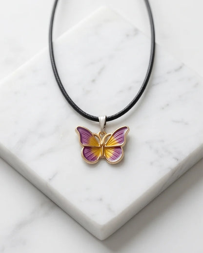 Purple & Gold Butterfly Pendant Necklace