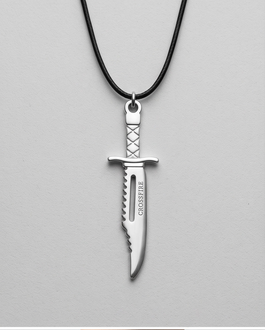 Silver Tactical Dagger Cord Necklace